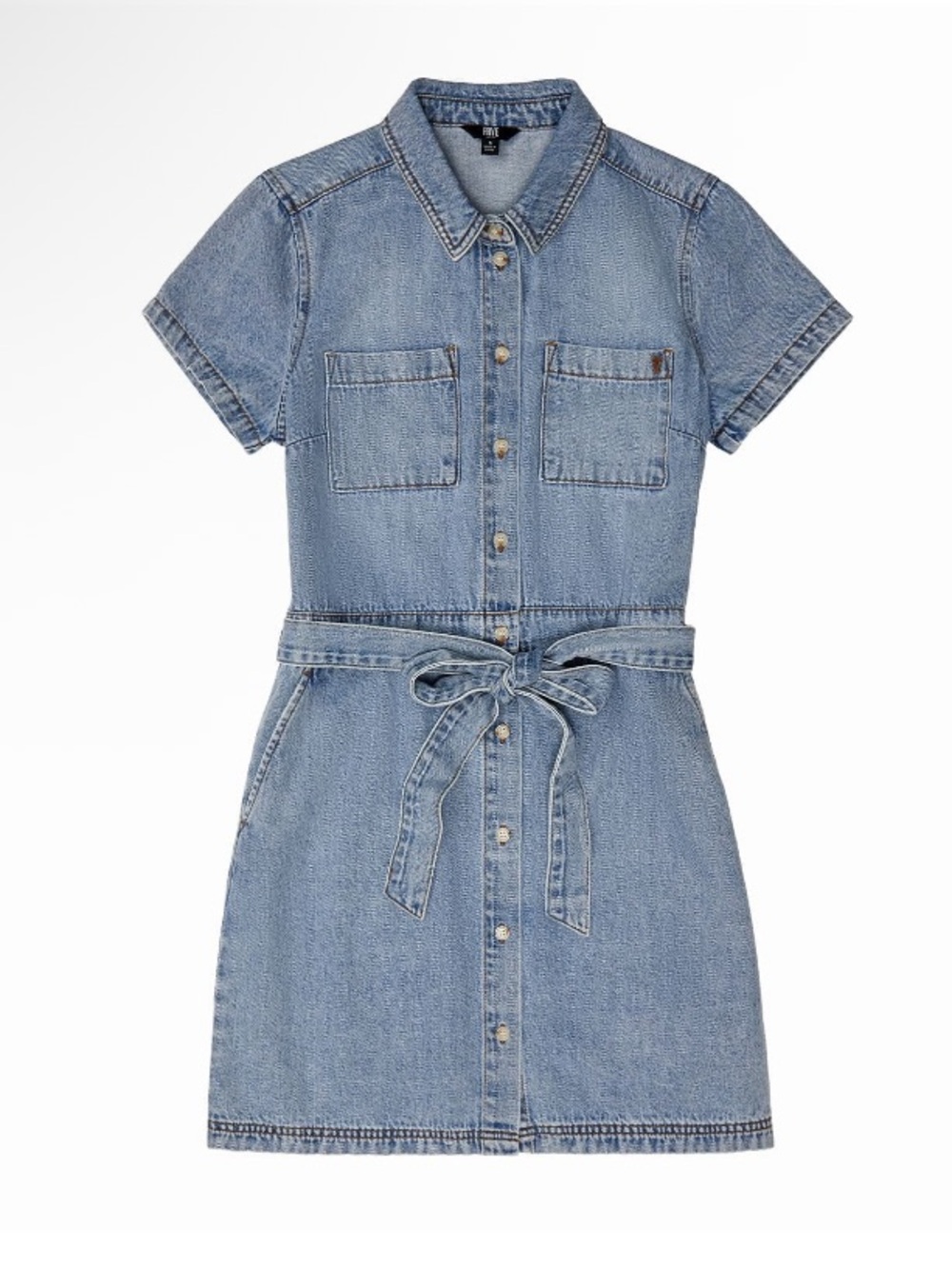 Frye Light Wash Denim Shirt Dress with Tie Waist Size XL - Picture 3 of 6